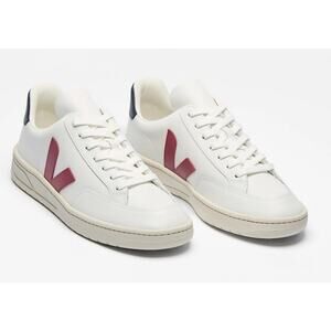 Veja V-12 Leather Sneakers White Red V Navy Heel Tab Size 39